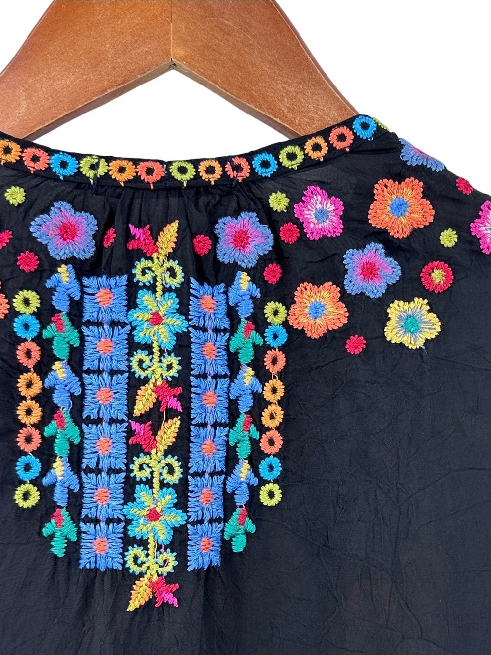 JOHNNY WAS Embroidered Tunic Top Blouse Sheer Black - Picture 5 of 8